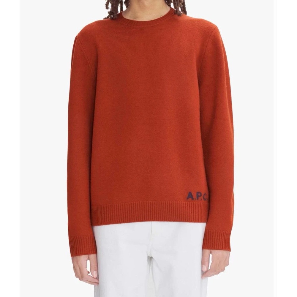 A.P.C. Merino Wool Edward Logo Sweater In Orange Size Medium